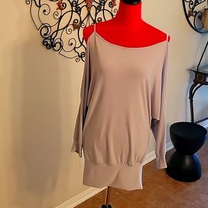 Grey shoulder out top, can be worn as a mini dress.